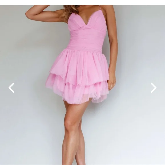 Selfie Leslie Nightingale Ruched Mesh Mini Dress Barbie Pink - Picture 3 of 6